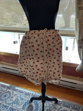 Vintage Retro Northern Spirit Cream Floral Drawstring Shorts, Oversized